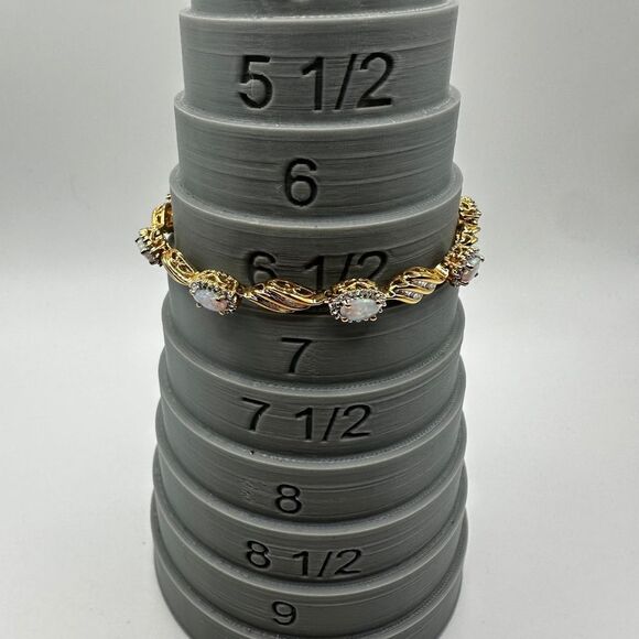 7" Lab created opal and diamond accent tennis bracelet in gold over 925! - Picture 15 of 16